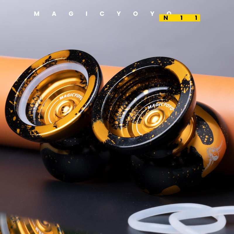 MAGICYOYO Dual Purpose Yoyo N11 - Responsive Yo Yo for Kids 8-12 or Above & Unresponsive Bearing Kit for Advanced Edge Hook Finger Spin with Yo Yo Glove + Bag + 12 Yoyo Strings (Black Golden) - Image 2