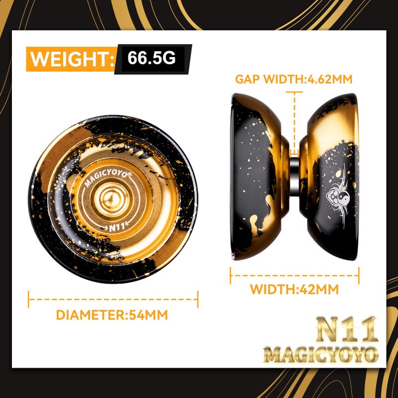 MAGICYOYO Dual Purpose Yoyo N11 - Responsive Yo Yo for Kids 8-12 or Above & Unresponsive Bearing Kit for Advanced Edge Hook Finger Spin with Yo Yo Glove + Bag + 12 Yoyo Strings (Black Golden) - Image 4