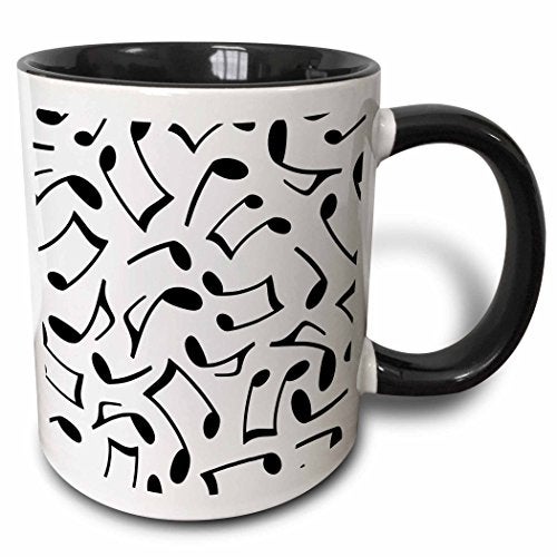 3dRose mug_165905_4 Music Notes Pattern White and Black - Two Tone Black Mug, 11oz - Image 4