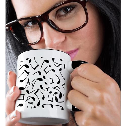 3dRose mug_165905_4 Music Notes Pattern White and Black - Two Tone Black Mug, 11oz - Image 2