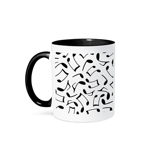 3dRose mug_165905_4 Music Notes Pattern White and Black - Two Tone Black Mug, 11oz - Image 1
