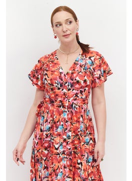 French Connection Women Floral Print Maxi Dress, Red Combo  - Image 3