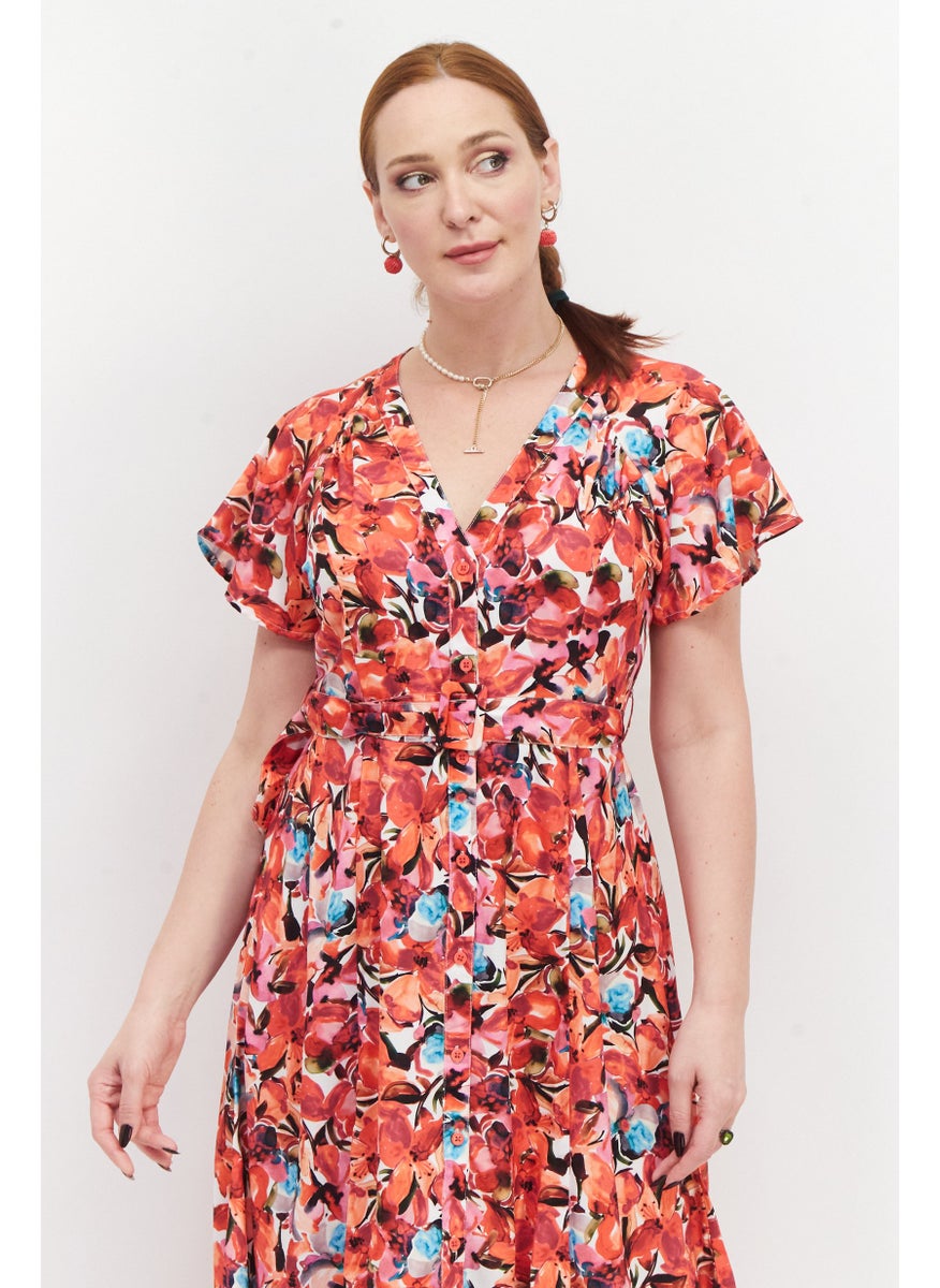 French Connection Women Floral Print Maxi Dress, Red Combo  - Image 3