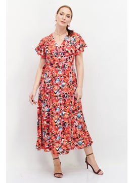 French Connection Women Floral Print Maxi Dress, Red Combo  - Image 1