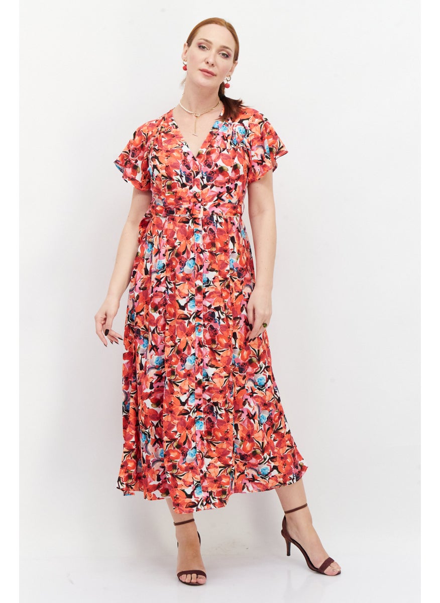 French Connection Women Floral Print Maxi Dress, Red Combo  - Image 1