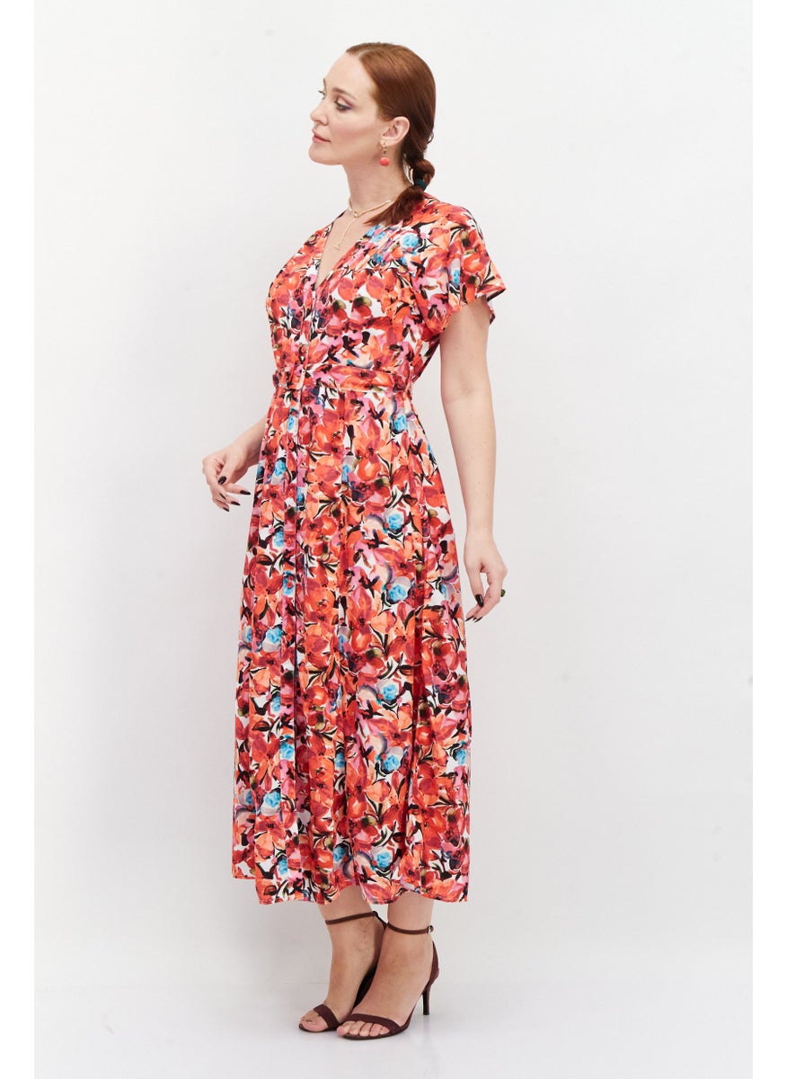 French Connection Women Floral Print Maxi Dress, Red Combo  - Image 4