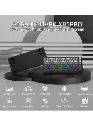 لوحة مفاتيح ميكانيكية للألعاب X85Pro، سلكية/2.4 جيجاهرتز/بلوتوث، وضع ثلاثي، تخصيص RGB، قابلة للتبديل السريع مع شاشة عرض - view 2