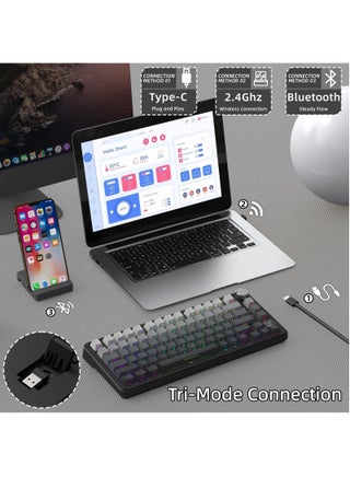 لوحة مفاتيح ميكانيكية للألعاب X85Pro، سلكية/2.4 جيجاهرتز/بلوتوث، وضع ثلاثي، تخصيص RGB، قابلة للتبديل السريع مع شاشة عرض - view 3