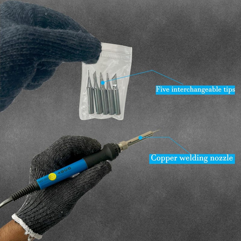 Inditrust New Complete Kit of Soldering Iron with adjustable temp and 5X Bits of different shapes 60W Temperature Controlled (Round Tip) - Image 1