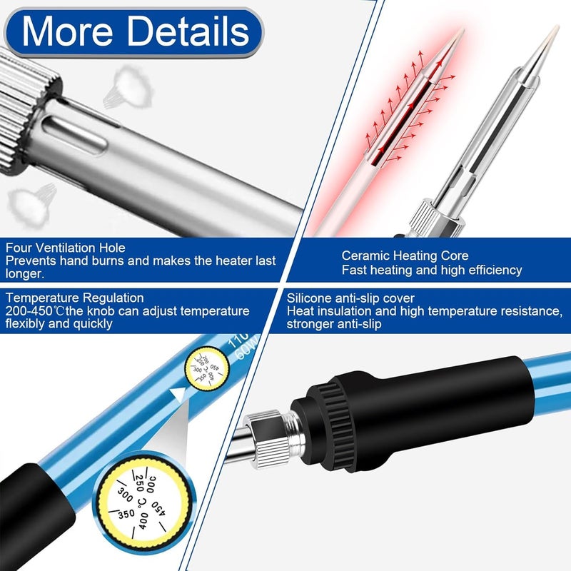 Inditrust New Complete Kit of Soldering Iron with adjustable temp and 5X Bits of different shapes 60W Temperature Controlled (Round Tip) - Image 4