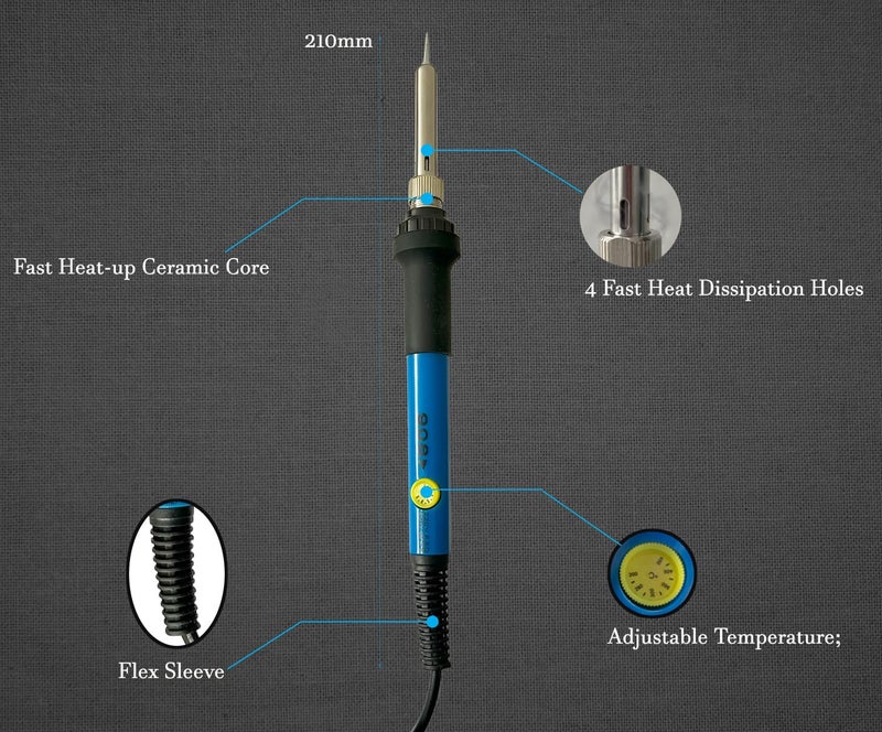 Inditrust New Complete Kit of Soldering Iron with adjustable temp and 5X Bits of different shapes 60W Temperature Controlled (Round Tip) - Image 2