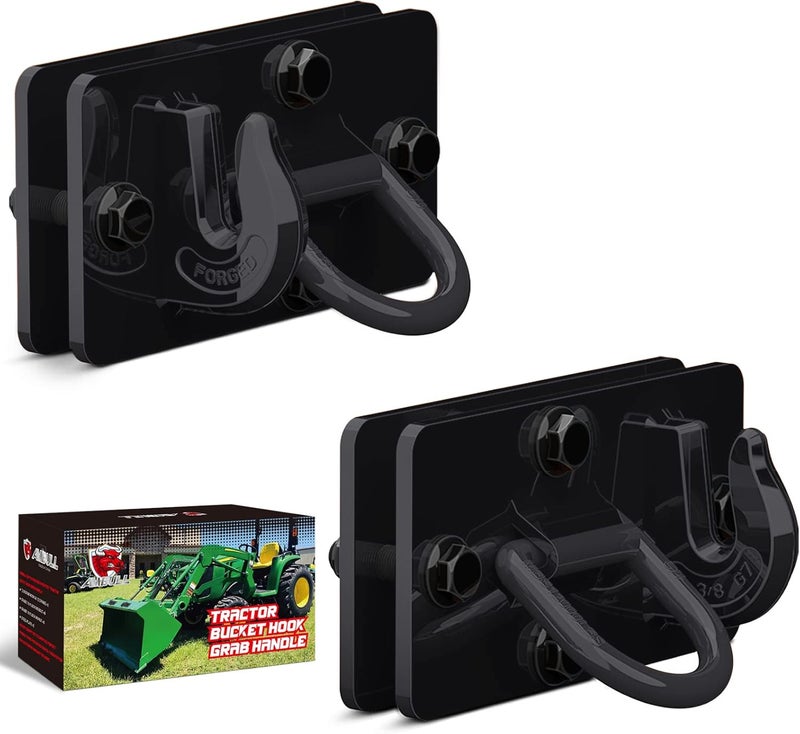 AMBULL 2 Pack Tractor Bucket Hooks with D Rings - Grade 70 Forged Steel Tow Hook Mount - Image 1