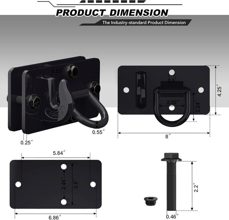 AMBULL 2 Pack Tractor Bucket Hooks with D Rings - Grade 70 Forged Steel Tow Hook Mount - Image 2