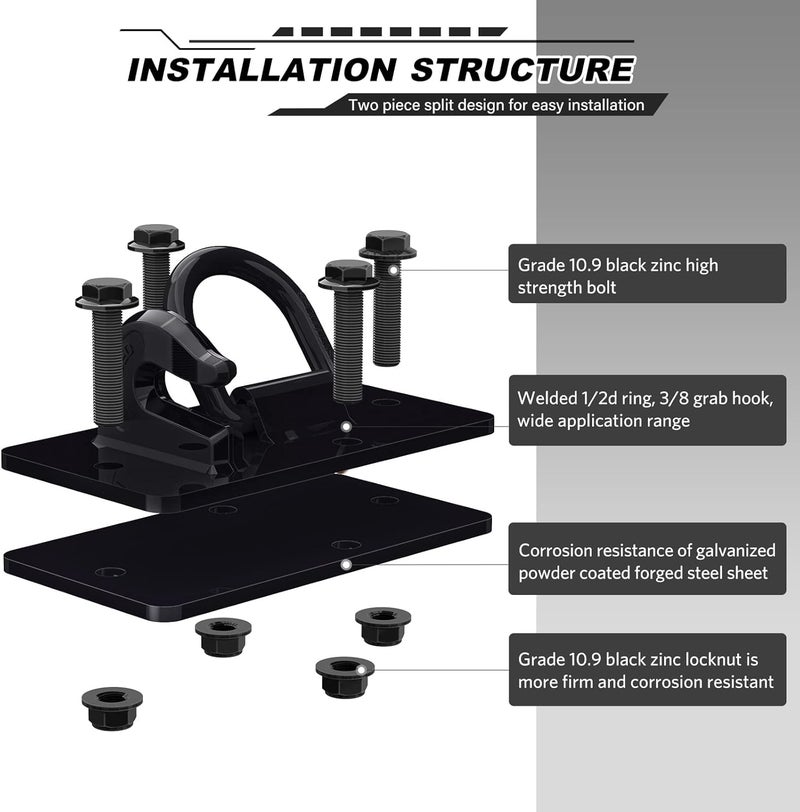 AMBULL 2 Pack Tractor Bucket Hooks with D Rings - Grade 70 Forged Steel Tow Hook Mount - Image 5