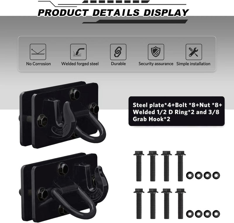AMBULL 2 Pack Tractor Bucket Hooks with D Rings - Grade 70 Forged Steel Tow Hook Mount - Image 4