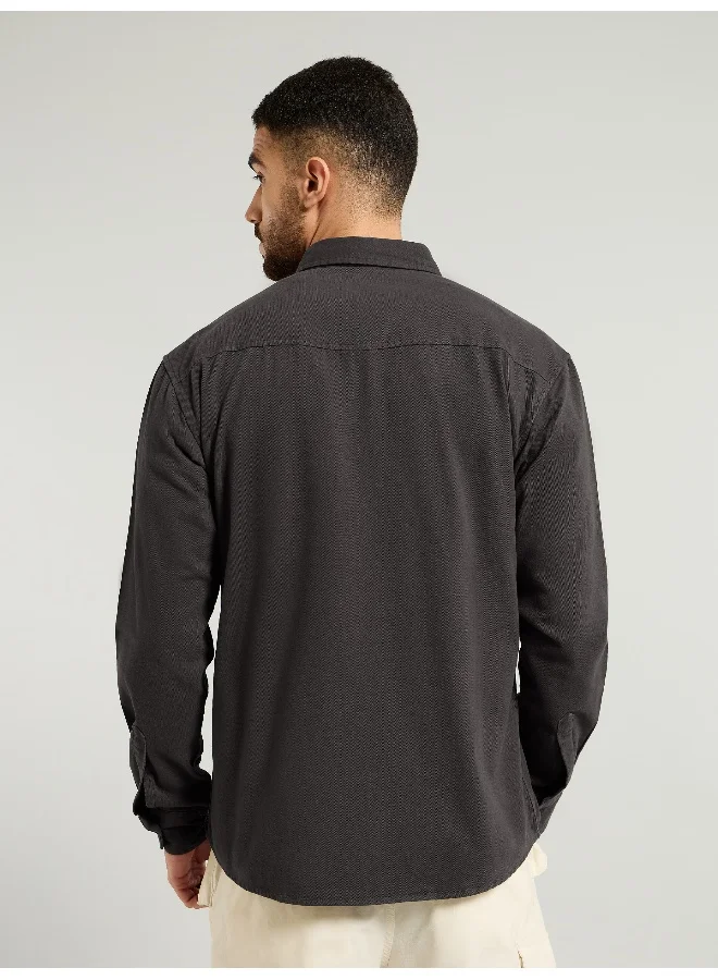 Beyoung Dark Grey Cotton Drill Urban Shirt