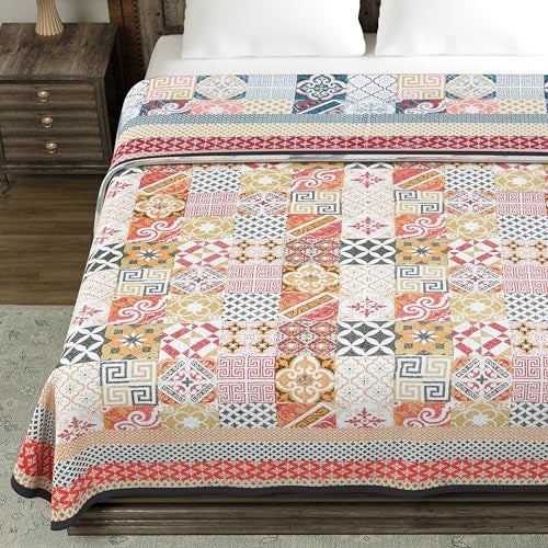 BLOCKS OF INDIA 100% Cotton Dohar King Size Reversible Hand Block Printed Malmal Summer Dohar/Blanket (Orange Ikat, 300 Tc) - Image 4