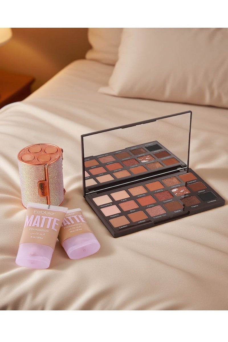 فيبيل مجموعة هدايا مكياج متكاملة للنساء، مجموعة مكياج كاملة مع قطعتين من كريم الأساس غير اللامع وأحمر الشفاه الجريء، مجموعة من 4 قطع، لوحة ظلال العيون 18 لونًا، تغطية كاملة، مجموعة مكياج احترافية عالية الجودة للحفلات والسفر والاستخدام اليومي - Image 2