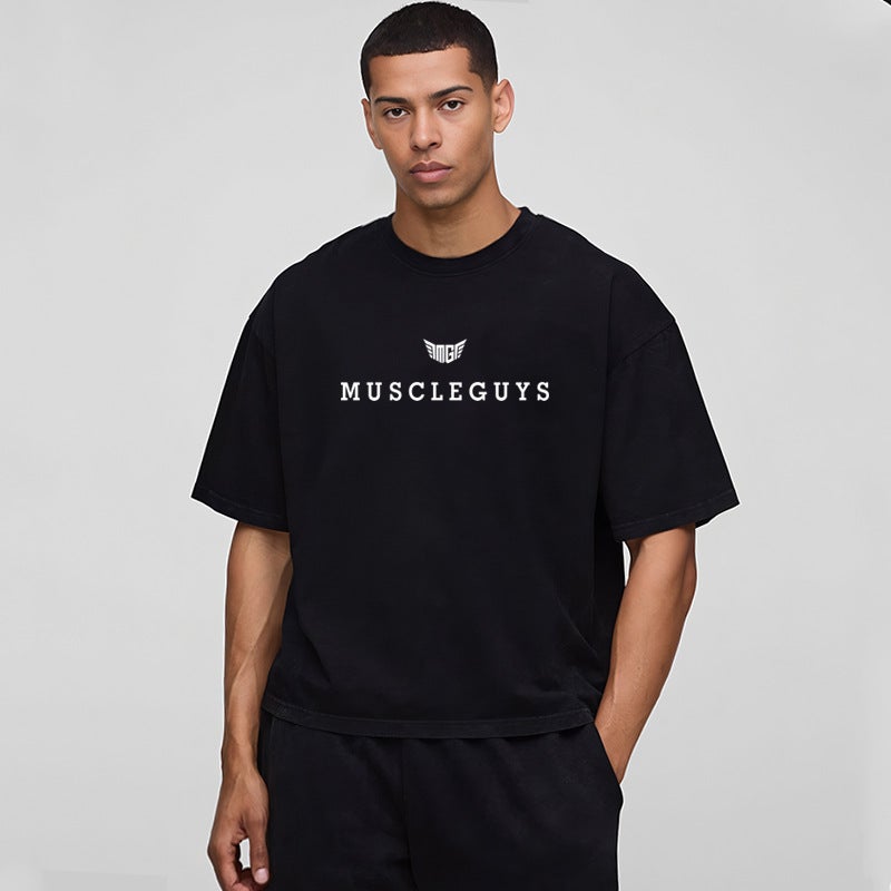 Boxy Fit Muscular Men''s Summer Sports T-Shirt Men''s Fitness Loose Half-Sleeved Basketball Korean Style Large Size Pure Cotton - Image 4