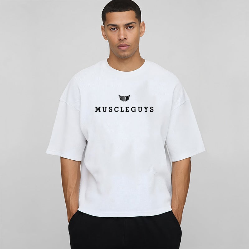 Boxy Fit Muscular Men''s Summer Sports T-Shirt Men''s Fitness Loose Half-Sleeved Basketball Korean Style Large Size Pure Cotton - Image 2