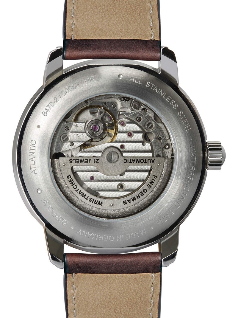 Zeppelin Leather Atlantic Day-Date Analog Dial Color Beige Men's Watch - 84665, Band Color-Brown - Image 4