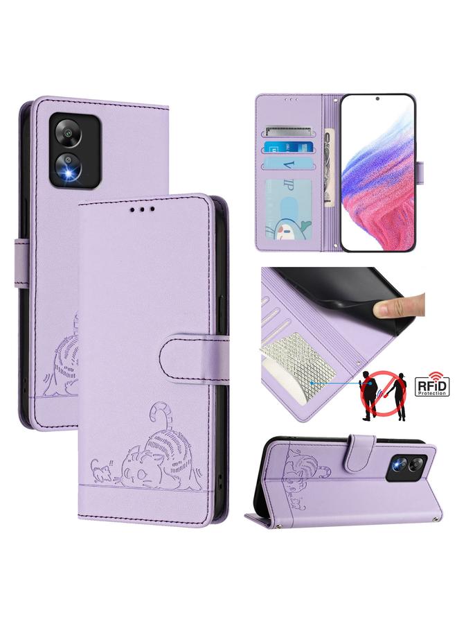 Zaboon Case For Boost Mobile Celero 5G SC Cat Rat Embossed RFID Leather Phone Case with Lanyard - Image 1