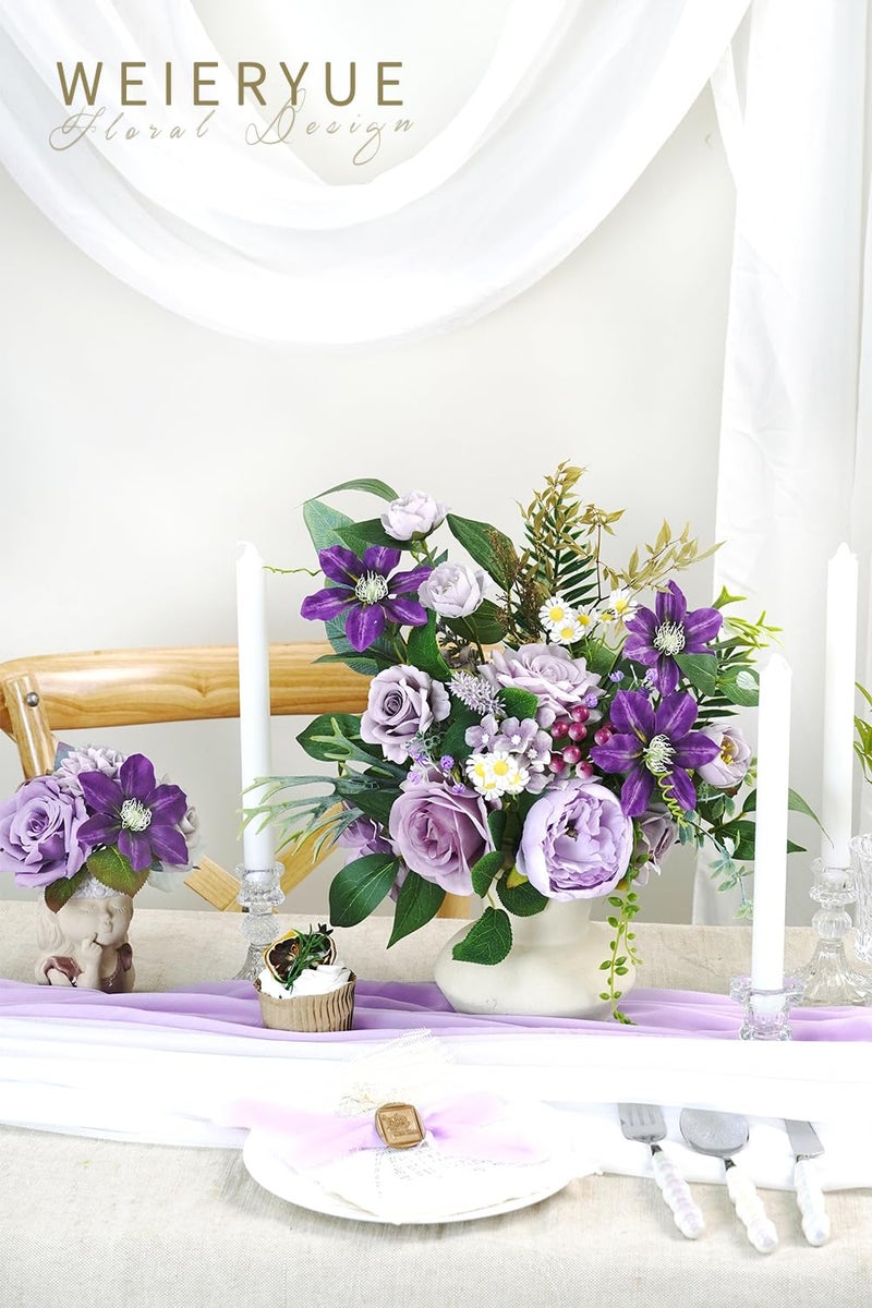 WEIERYUE Purple Artificial Flowers Combo Box Wedding Decor Fake Flowers Flowers for Decoration Silk Flowers for Home Decor Indoor Cake Flowers Faux Flowers for Crafts - Image 5