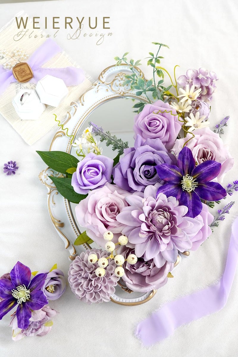 WEIERYUE Purple Artificial Flowers Combo Box Wedding Decor Fake Flowers Flowers for Decoration Silk Flowers for Home Decor Indoor Cake Flowers Faux Flowers for Crafts - Image 4