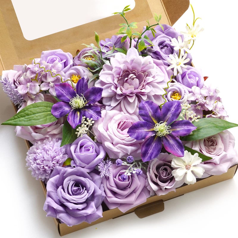 WEIERYUE Purple Artificial Flowers Combo Box Wedding Decor Fake Flowers Flowers for Decoration Silk Flowers for Home Decor Indoor Cake Flowers Faux Flowers for Crafts - Image 1
