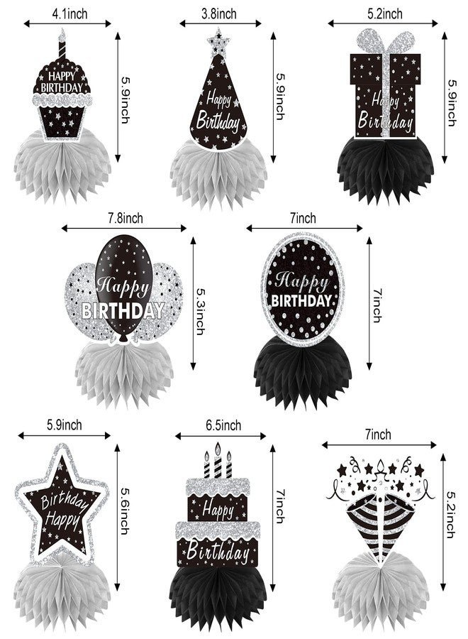 Parfundg 8Pcs Black White Silver Birthday Decorations Honeycomb Centerpieces for Women Men, Black Silver Happy Birthday Table Topper Party Supplies, 16th 21st 30th 40th 50th 60th Bday Table Centerpieces Decor - Image 2