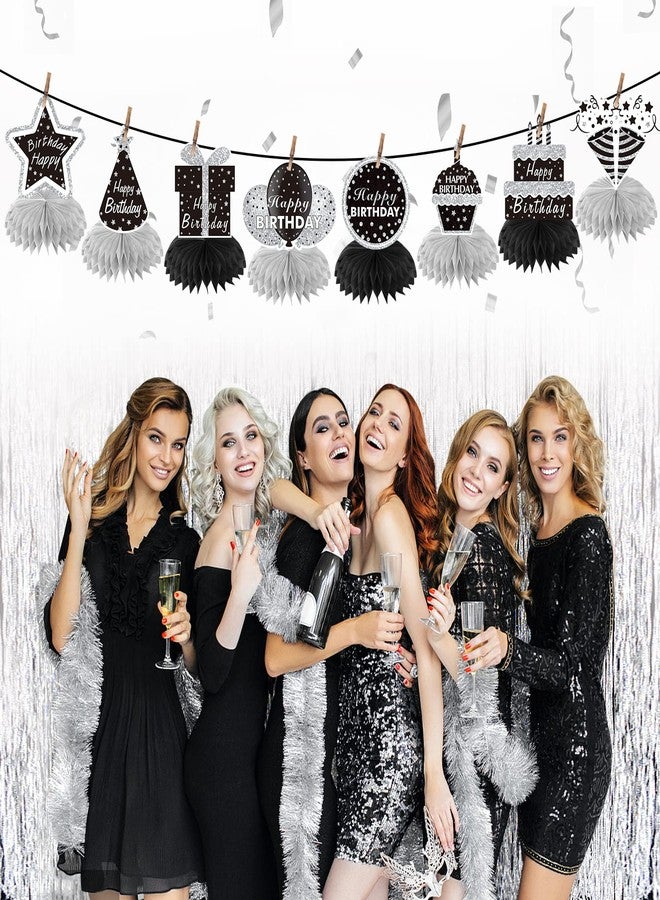 Parfundg 8Pcs Black White Silver Birthday Decorations Honeycomb Centerpieces for Women Men, Black Silver Happy Birthday Table Topper Party Supplies, 16th 21st 30th 40th 50th 60th Bday Table Centerpieces Decor - Image 4