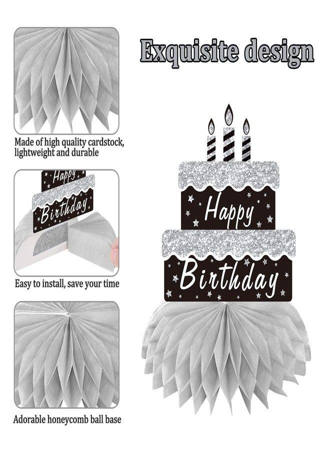 Parfundg 8Pcs Black White Silver Birthday Decorations Honeycomb Centerpieces for Women Men, Black Silver Happy Birthday Table Topper Party Supplies, 16th 21st 30th 40th 50th 60th Bday Table Centerpieces Decor - Image 5