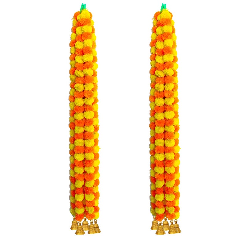 iHandikart iHandikart Artificial Garlands with Bell in The Bottom Used for Diwali Decorations Color Yellow Light Orange Pack of 10 HV31046B  - Image 2