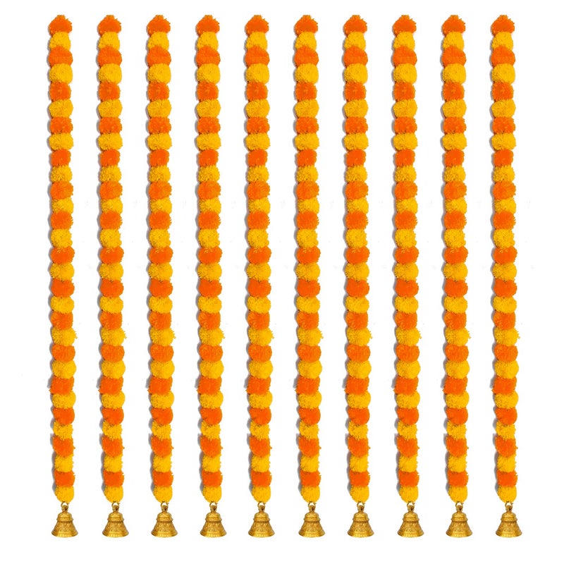 iHandikart iHandikart Artificial Garlands with Bell in The Bottom Used for Diwali Decorations Color Yellow Light Orange Pack of 10 HV31046B  - Image 1