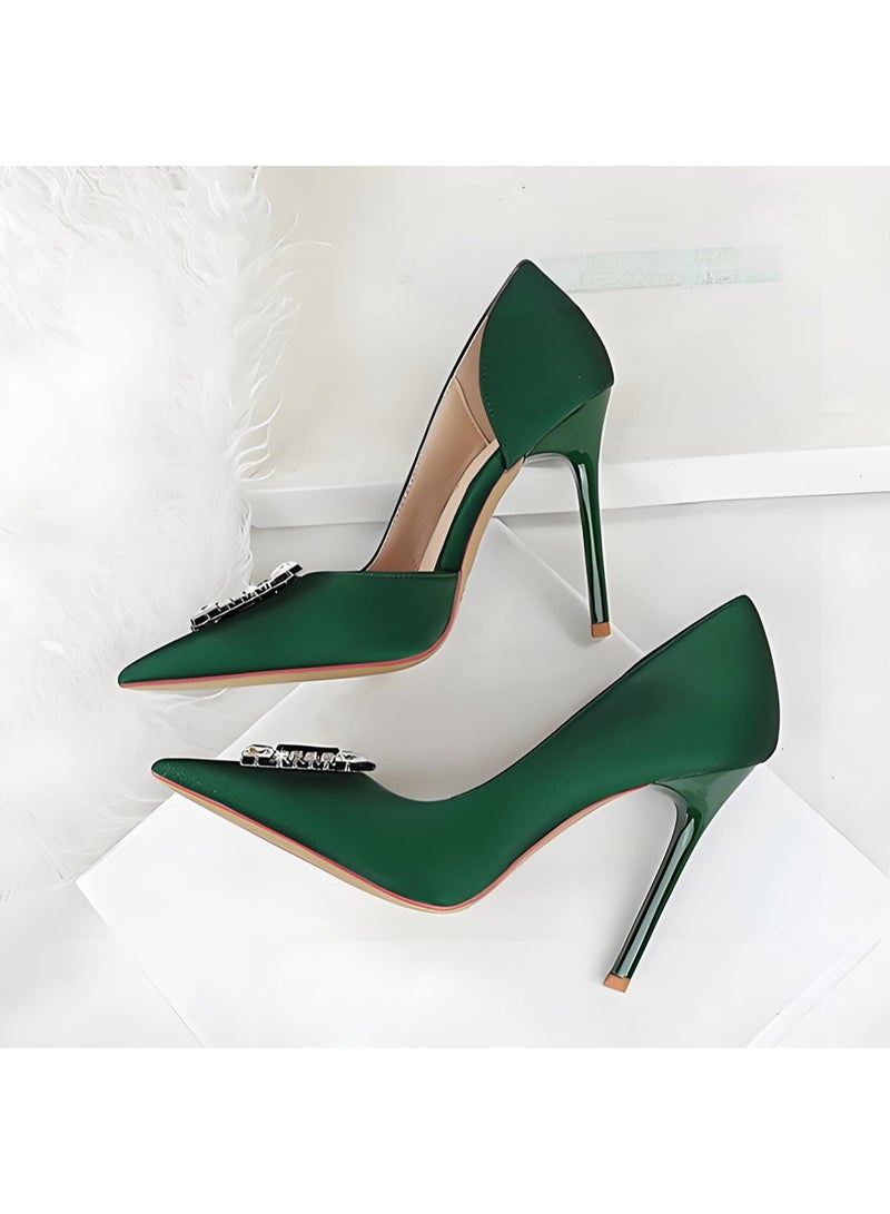 بيج تري المضخات النسائية مغلقة أشارت إصبع القدم الكعب العالي الحزب فستان الأحذية الخضراء 10.5CM - Image 3