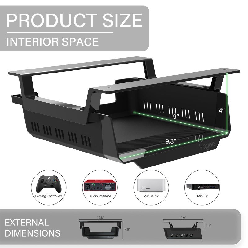 YaGee Under Desk Shelf, 2 Pack, Self-Adhesive Device Storage, Great Desktop Organizer Drawer for Work Stations, Stand Up Desks, Gaming Battlestations with Cable Management Raceway - Image 4
