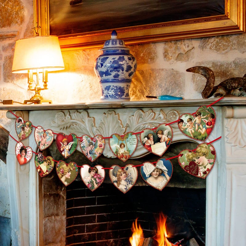 Whaline Valentine Decorations Heart Card Garland Vintage Style Retro Valentines Party Hanging Bunting Banner for Home Fireplace Wall Decor Party Supplies, 8.2Ft - Image 5