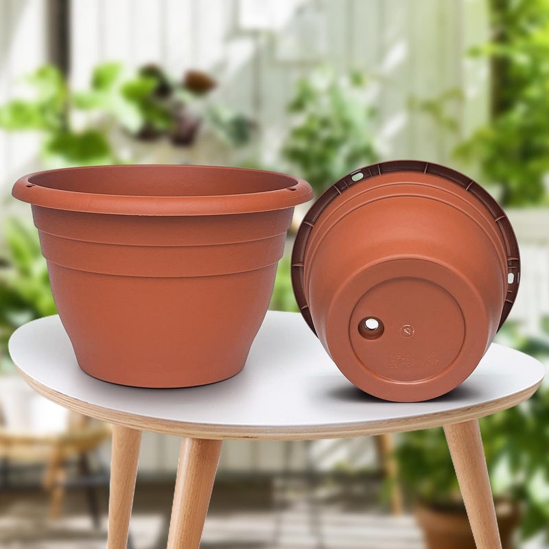 RooTrimmer 5 Pack 10 Inch Plant Pots Lightweight Planters with Drainage Holes,Durable Indoor & Outdoor Flower Pots for Garden,Patio & Home Decor(Pottery Red) - Image 5