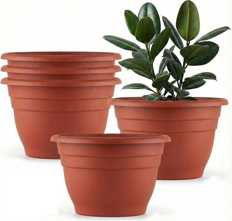 RooTrimmer 5 Pack 10 Inch Plant Pots Lightweight Planters with Drainage Holes,Durable Indoor & Outdoor Flower Pots for Garden,Patio & Home Decor(Pottery Red) - Image 1