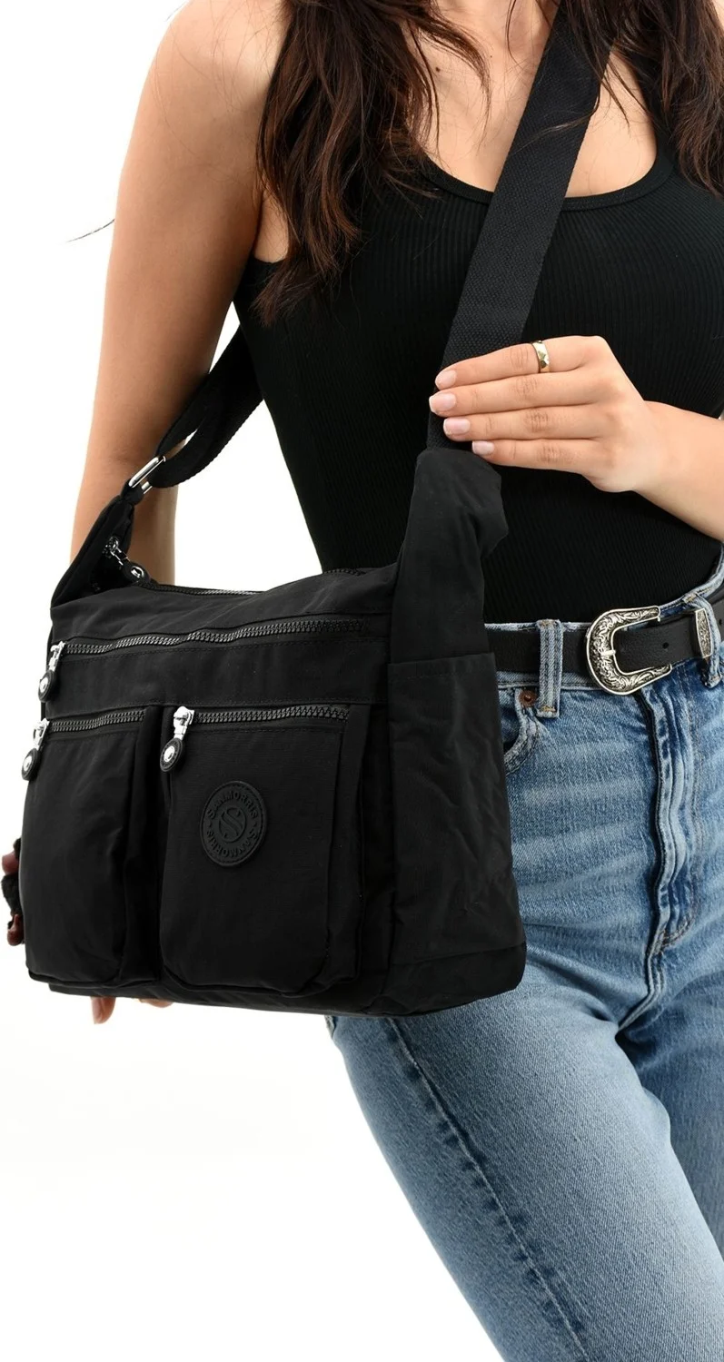 سانموريس Women's Large Size Waterproof Parachute Fabric Shoulder Bag with Compartments
