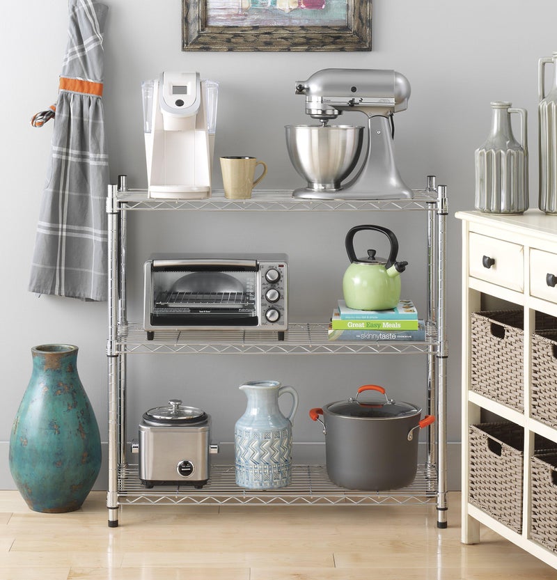 Whitmor 3 Tier Shelving Unit, Metal Storage Shelves, 400 lbs Capacity per Shelf, 1200 lbs Total, Durable Heavy Duty Shelf for Kitchen, Garage, Plant, 36" L x 14" W x 36" H, Chrome - Image 4