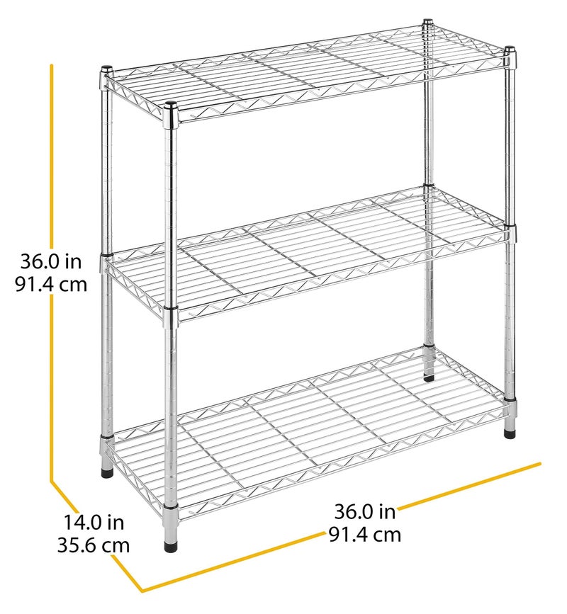 Whitmor 3 Tier Shelving Unit, Metal Storage Shelves, 400 lbs Capacity per Shelf, 1200 lbs Total, Durable Heavy Duty Shelf for Kitchen, Garage, Plant, 36" L x 14" W x 36" H, Chrome - Image 3