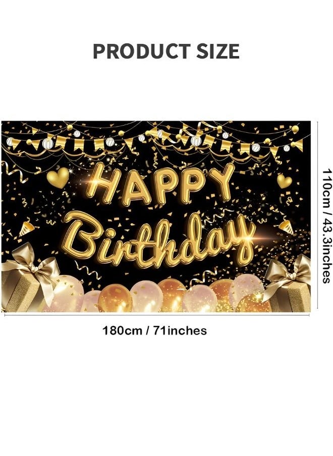 GROIC - Happy Birthday Party Decorations Supplies Birthday Party Backdrop Happy Birthday Banner Baby Shower Photography Background Photo Booth Black and Gold 180*110cm - Image 1