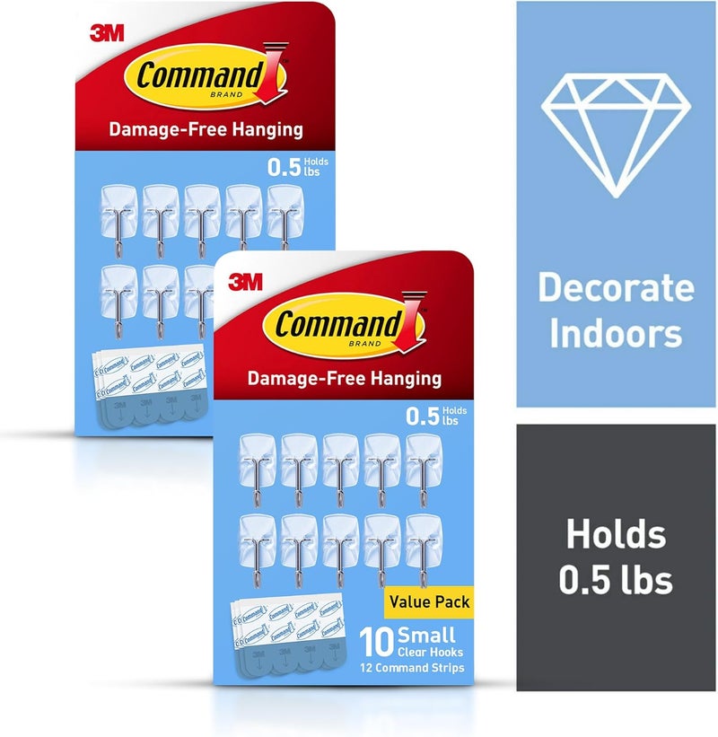 Command Small Clear Wire Toggle Hooks, 20 Count with 24 Strips, Damage-Free Adhesive for Wall Hanging and Storage, Holds up to 0.5 lb - Image 2
