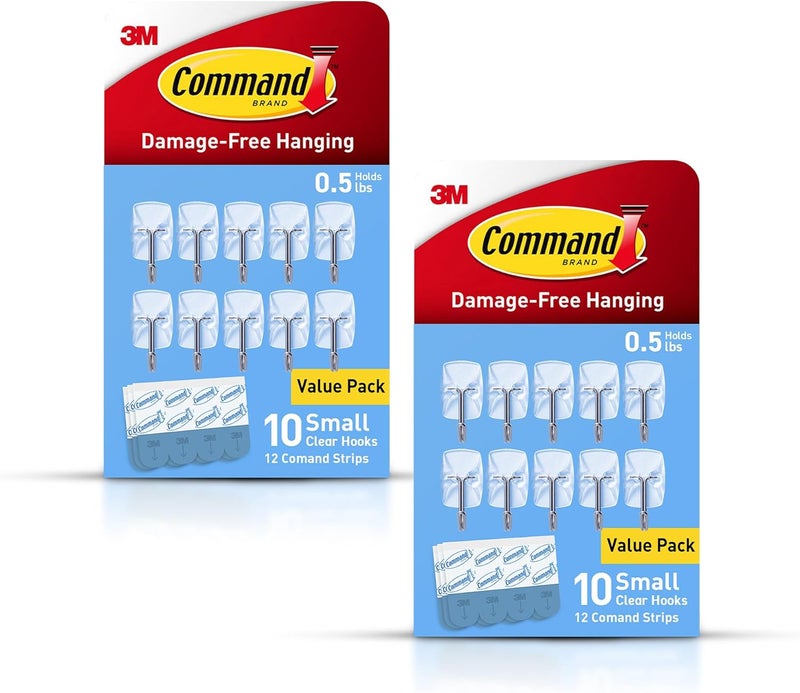 Command Small Clear Wire Toggle Hooks, 20 Count with 24 Strips, Damage-Free Adhesive for Wall Hanging and Storage, Holds up to 0.5 lb - Image 1