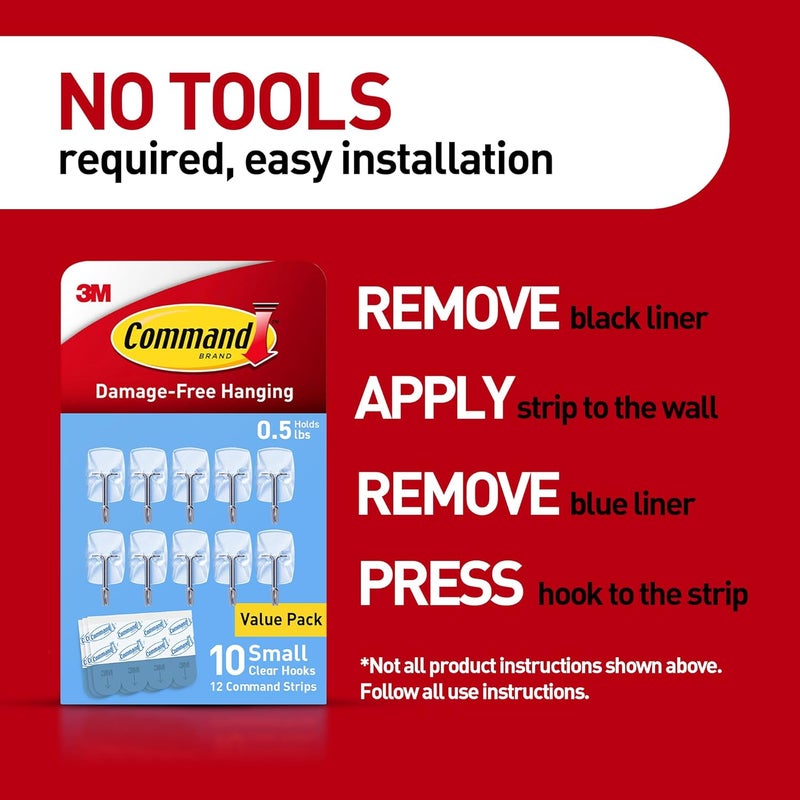 Command Small Clear Wire Toggle Hooks, 20 Count with 24 Strips, Damage-Free Adhesive for Wall Hanging and Storage, Holds up to 0.5 lb - Image 3