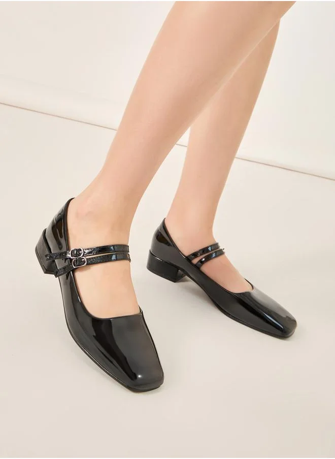 Styli Solid Double Strap Ballerina Shoes