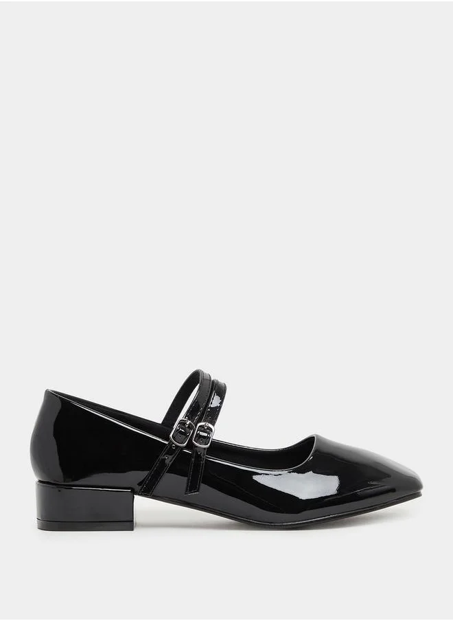 Styli Solid Double Strap Ballerina Shoes