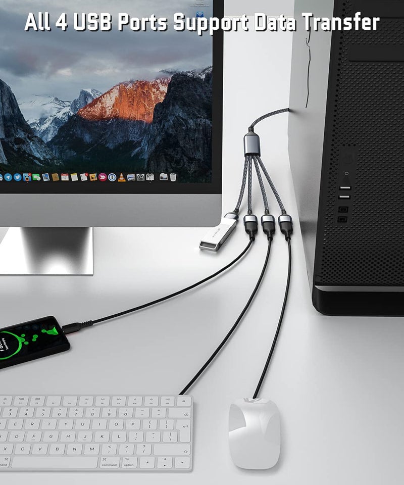 Elebase USB Splitter Y Cable 1FT,USB Splitter 1 in 4 Out,USB Charger Splitter,Multi Port USB Extension Splitter,Multiport 2/3/4 Out Data Charging Split Adapter for PC,TV,MacBook,Laptop - Image 4