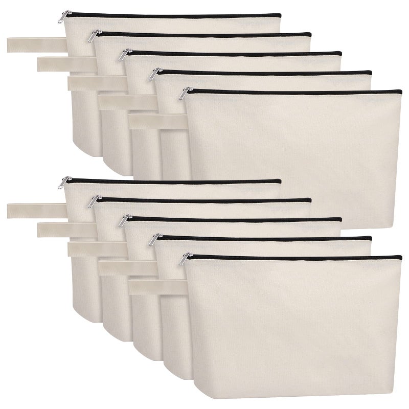 Sinzip 10 Pieces Cotton Canvas Makeup Bag with Bottom MultiPurpose Cosmetic Bag with Zipper Travel Toiletry Pouch Blank DIY Craft Bag Pencil Bag L White MNWB07